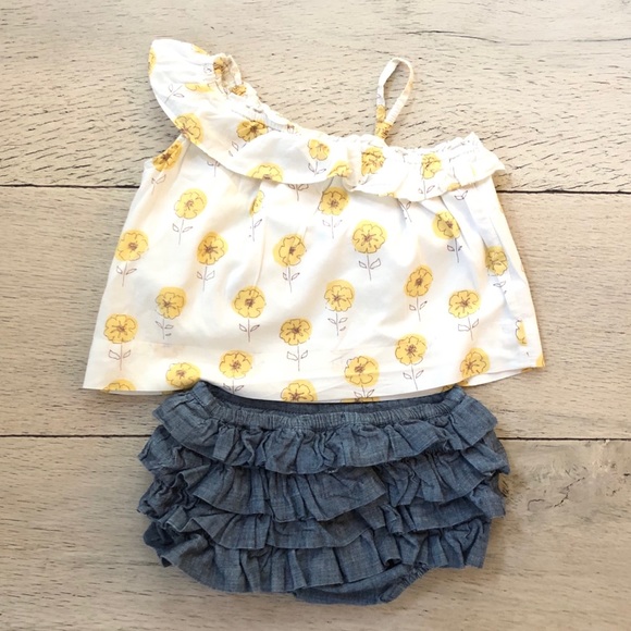 One Shoulder Top and Denim Ruffle Bloomers - Picture 6 of 7